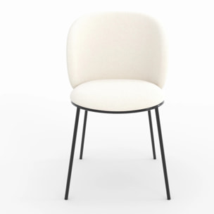 Lot de 2 chaises en tissu doux blanc, pieds métal noir - Bulle