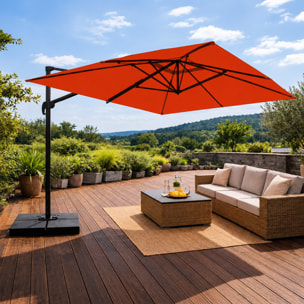 Parasol rectangulaire 3x4 déporté rotatif terracotta en aluminium GHAZIE