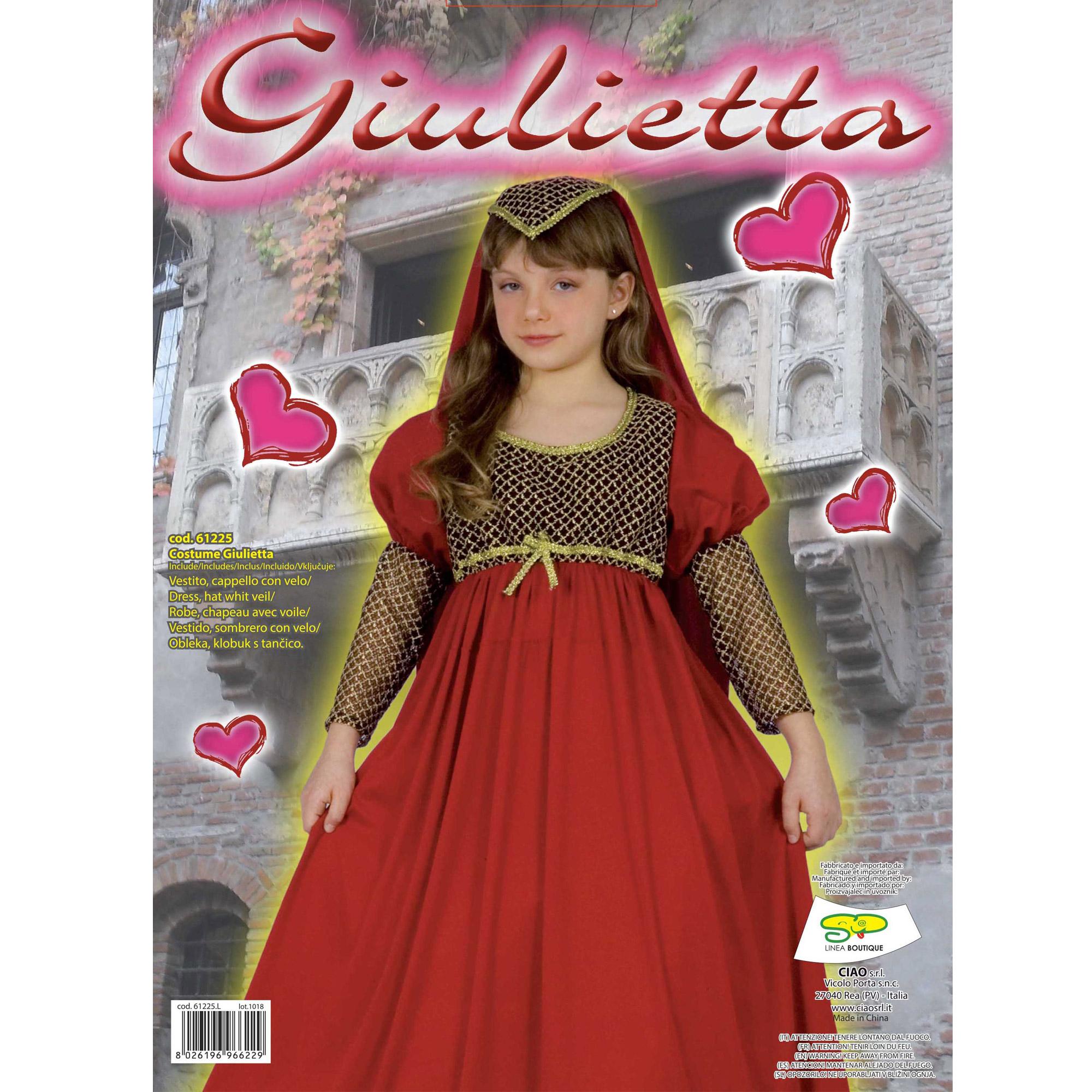 Abito Costume Carnevale Giulietta Rosso Bambina