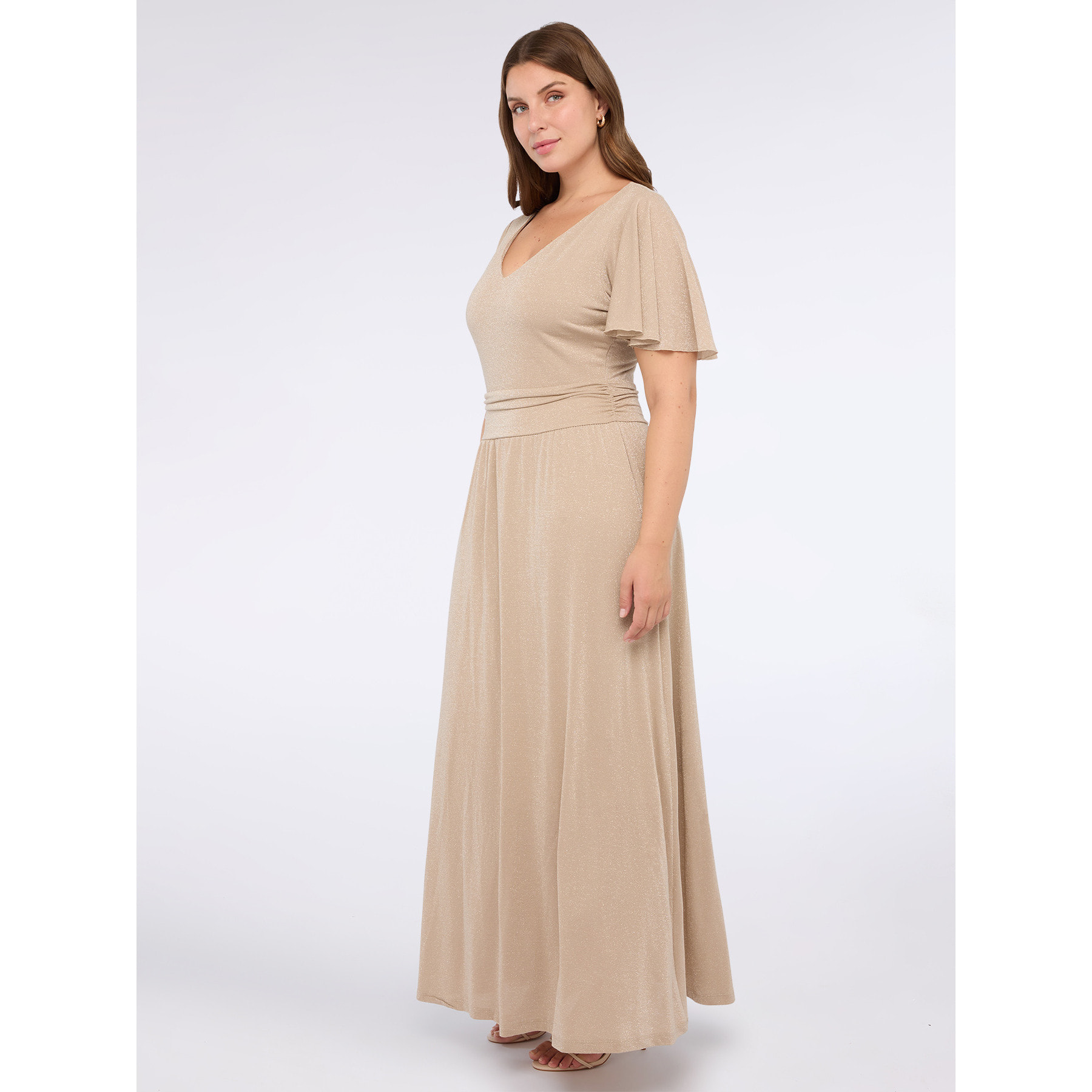 Fiorella Rubino - Vestido largo de jersey lurex con escote en V - Oro