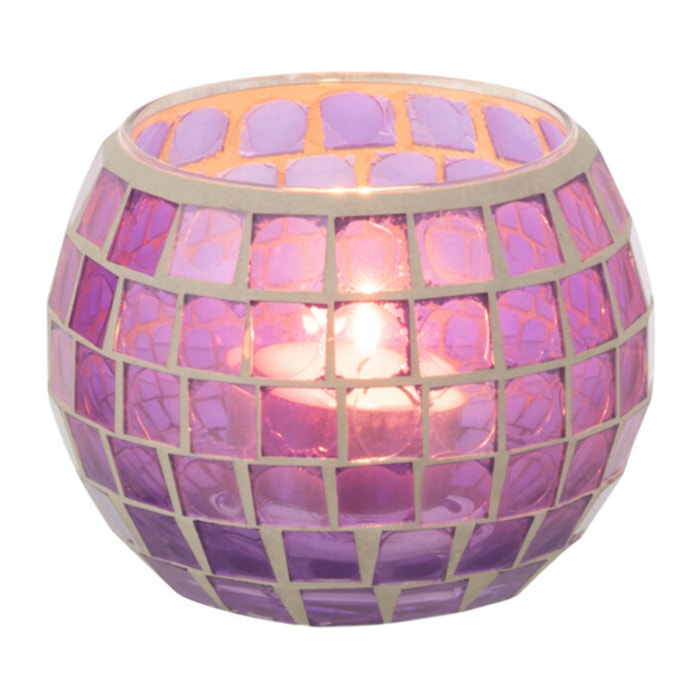 J-Line photophore Mosaiques Rond - verre - mauve - small - 2 pièces