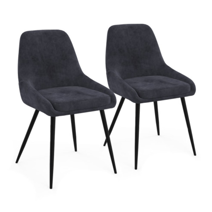 Chaises Olivia velours gris foncé pieds métal - lot de 2