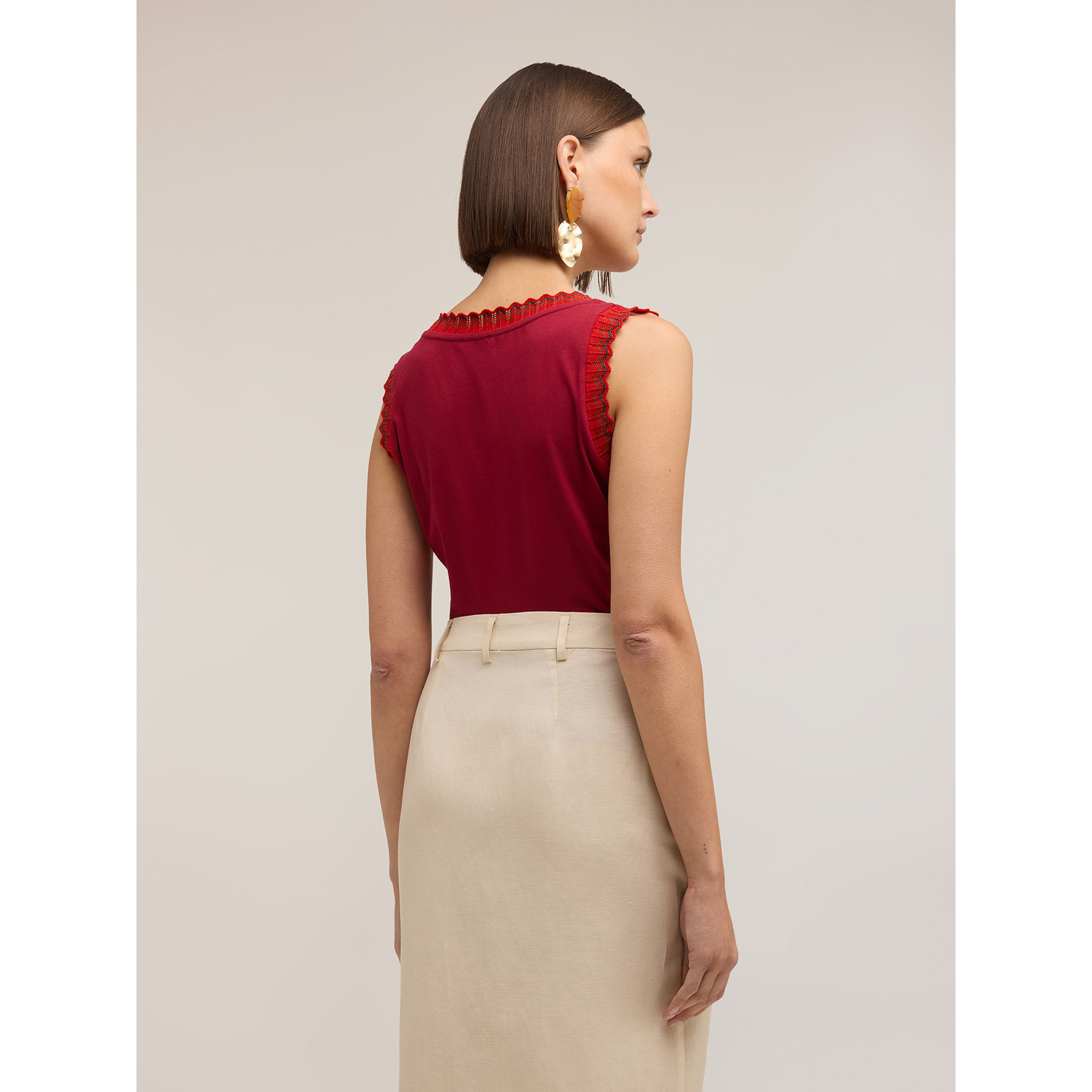 Motivi - Top in jersey con bordo in maglia - Bordeaux