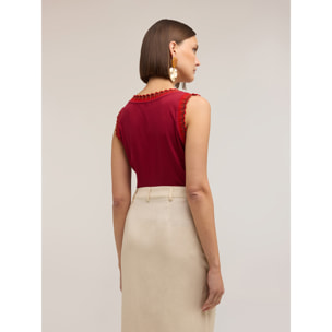 Motivi - Top in jersey con bordo in maglia - Bordeaux