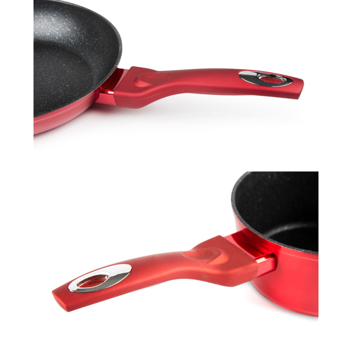 Batterie de cuisine 5 pièces Excelsa Phoenix, aluminium antiadhésif, rouge