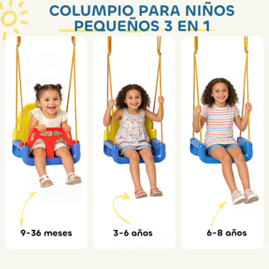 Columpio para Bebés 3 en 1, Columpio Jardín Exterior con Cuerdas Ajustables, Cinturón de Seguridad, Marco de Acero Plegable, para Niños de 9 Meses a 8 Años, para Interior, Exterior, Azul