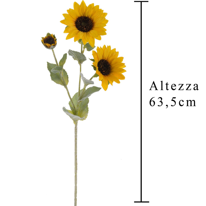 Girasole Con 3 Fiori. Altezza 63,5 Cm - Pezzi 6 - 12,7X63,5X15,2cm - Colore: Giallo - Bianchi Dino - Fiori Artificiali