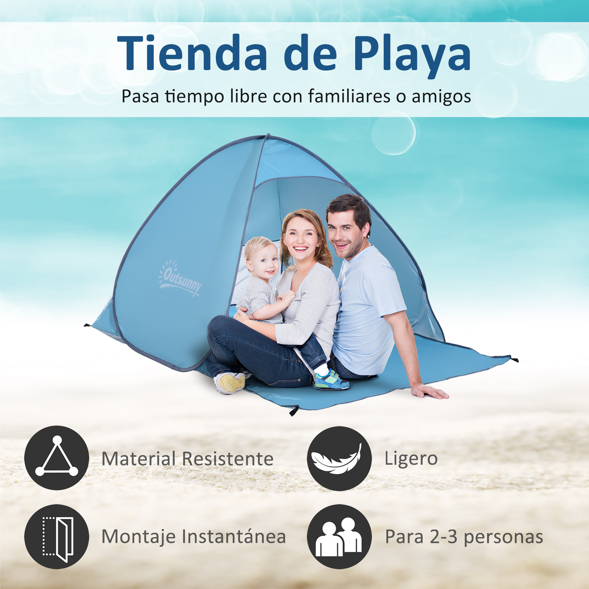 Tienda De Campaña de Poliéster Acero 200x150x115cm Azul