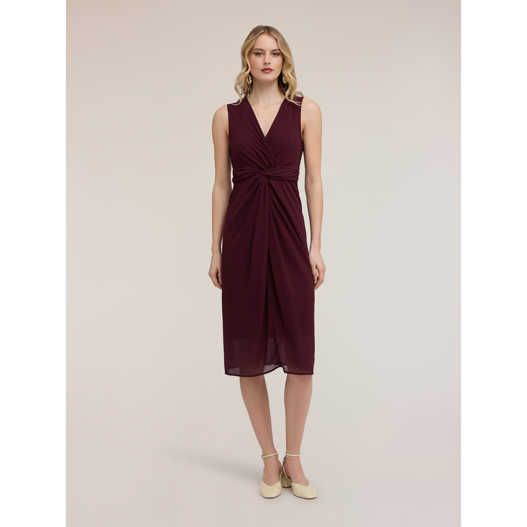 Motivi - Vestido tubo de georgette con drapeado - Burgundy