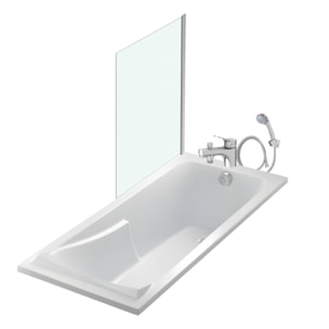Pack baignoire droite 170 x 70 Corvette + mitigeur bain douche & ensemble de douche + pare bain + bonde