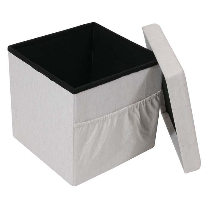 Coffre Pouf Pliable Tissu Beige