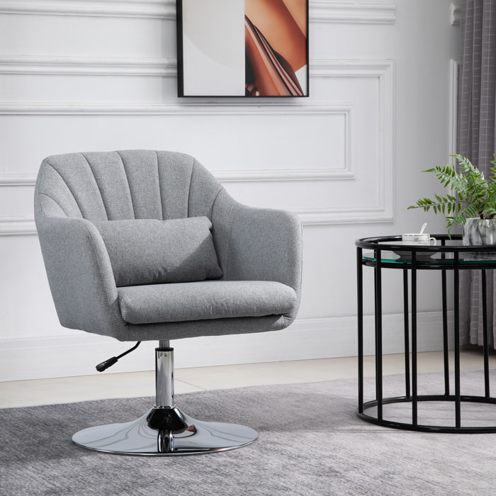 Fauteuil lounge design grand confort coussins lombaires hauteur réglable pivotant 360° piètement métal chromé lin gris