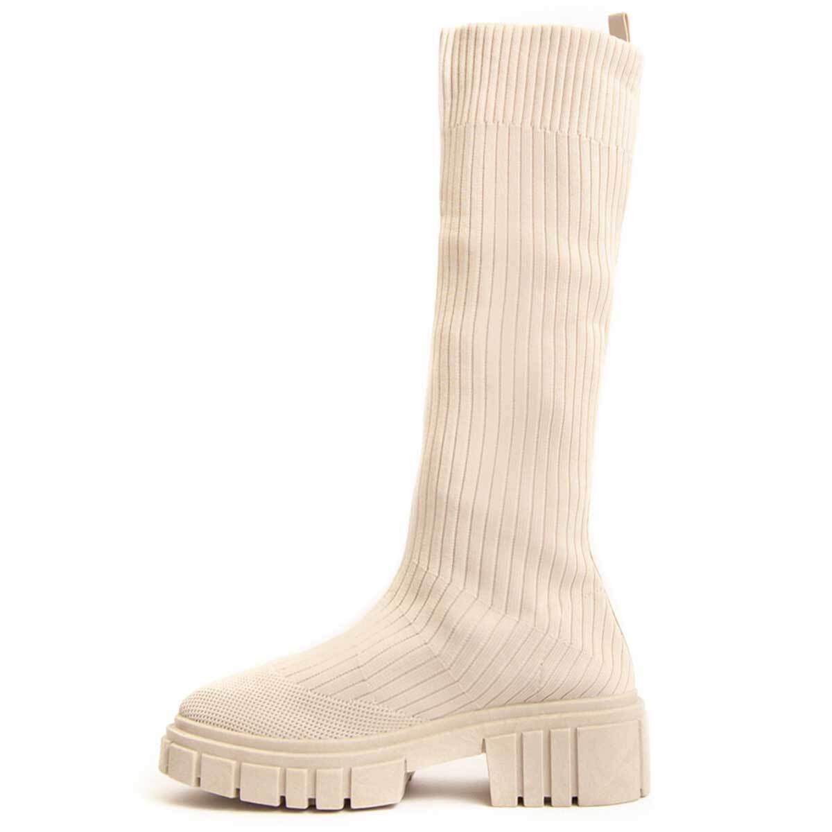 Bota De Plataforma - Beige - Altura: 5 Cm