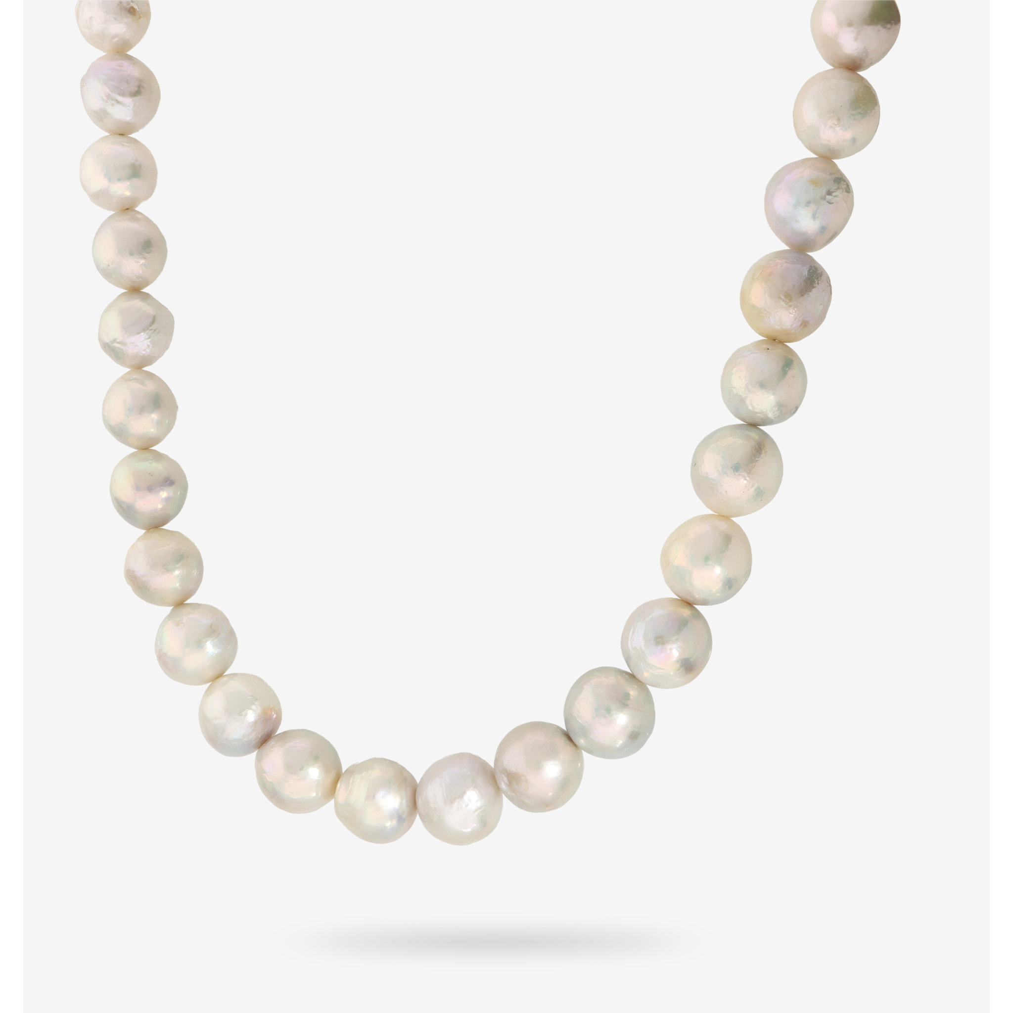 PERLAVIVA - Collana Girocollo con Perle Ming Barocche d'Acqua Dolce Bianche Ø 12/13 mm in Argento 925 placcato Oro Bianco 18Kt