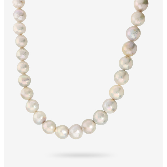 PERLAVIVA - Collana Girocollo con Perle Ming Barocche d'Acqua Dolce Bianche Ø 12/13 mm in Argento 925 placcato Oro Bianco 18Kt