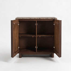 Petit buffet en bois de manguier et plateau en marbre - Flavio