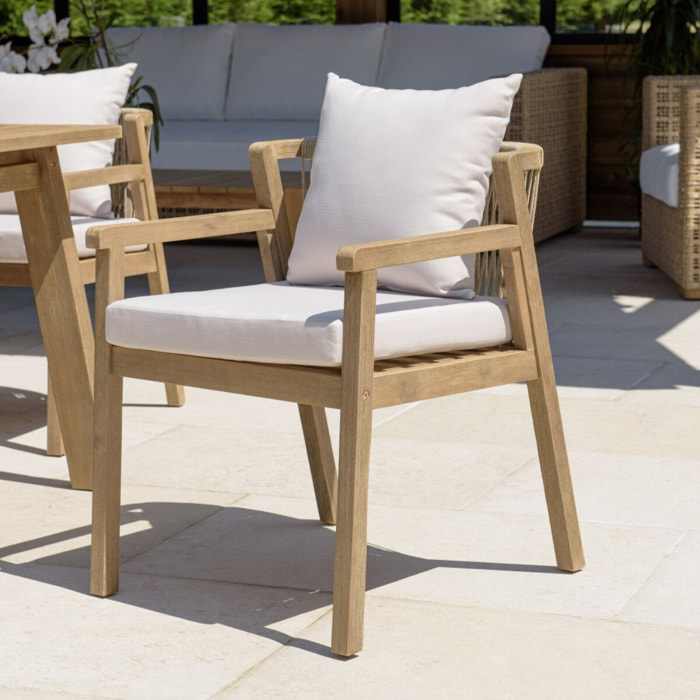 CELESTIN - Lot de 2 fauteuils bois acacia/cordage synth. beige et gris