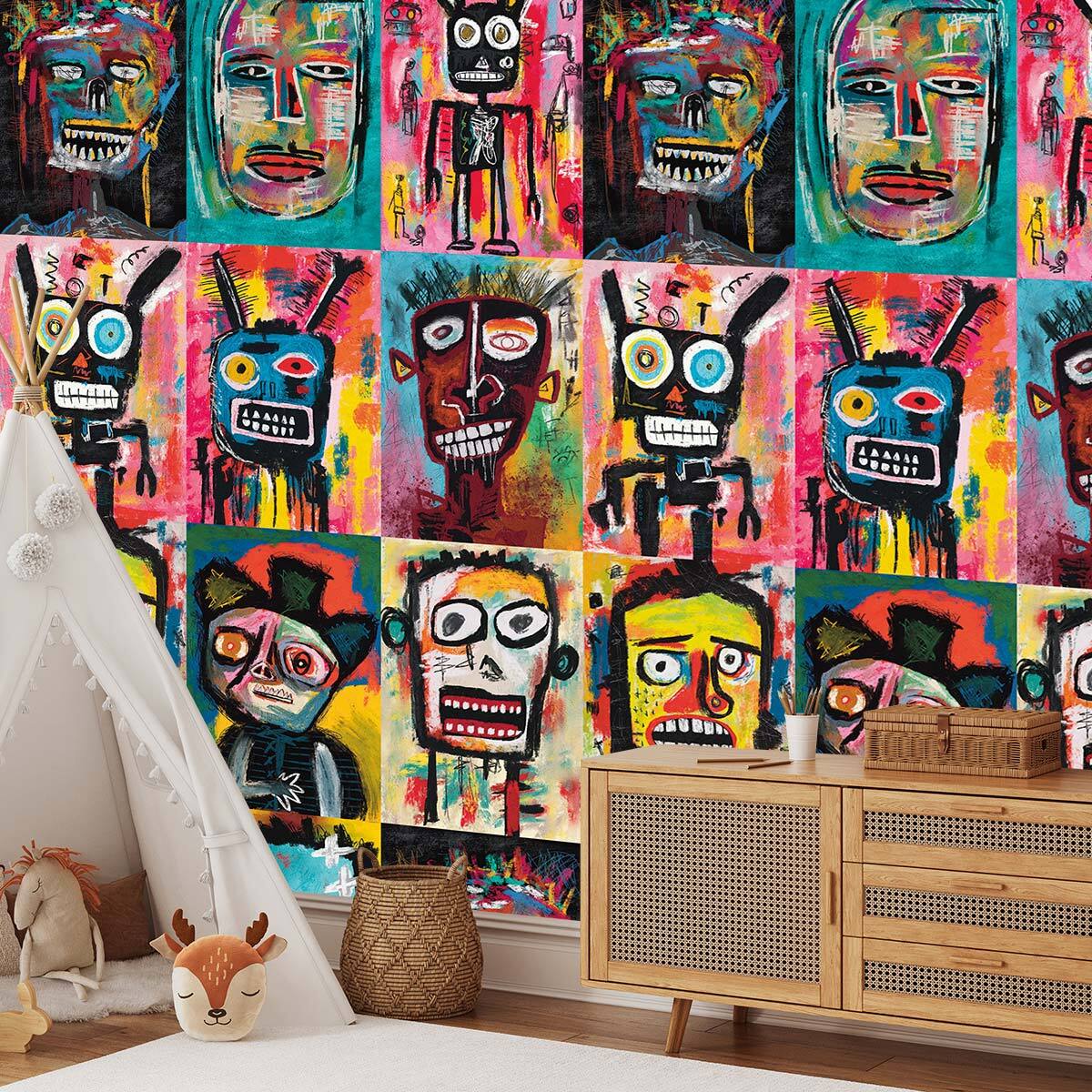 Papier peint, celebration basquiat Multicolore