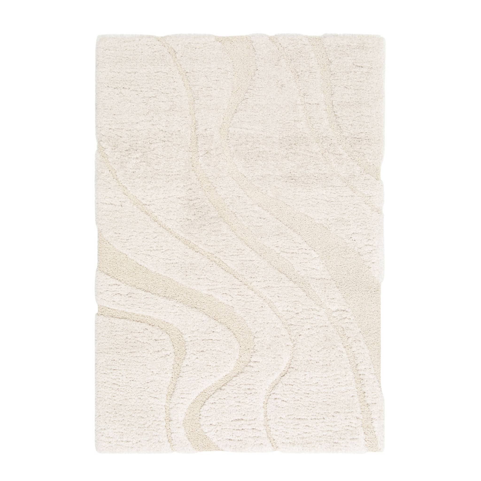 Tapis intérieur shaggy motif avec relief crème AMY