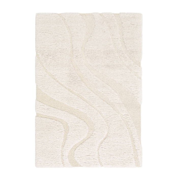 Tapis intérieur shaggy motif avec relief crème AMY