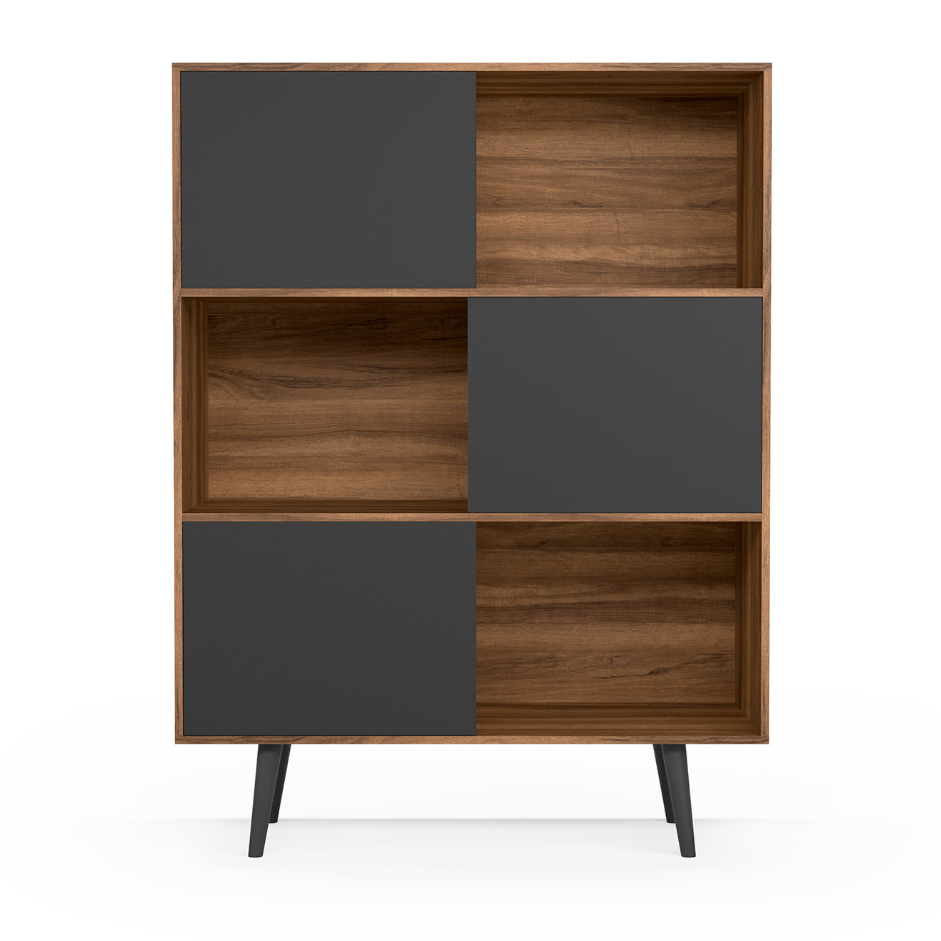 Estantería librería Nordic melamina nogal-grafito 131x100x30 cm