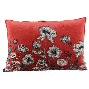 Coussin en velours fleuri - Vieux rose