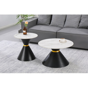 Lot de 2 tables basses gigognes en céramique "Lune" - 70 x 70 x 42 cm - Gris/Blanc