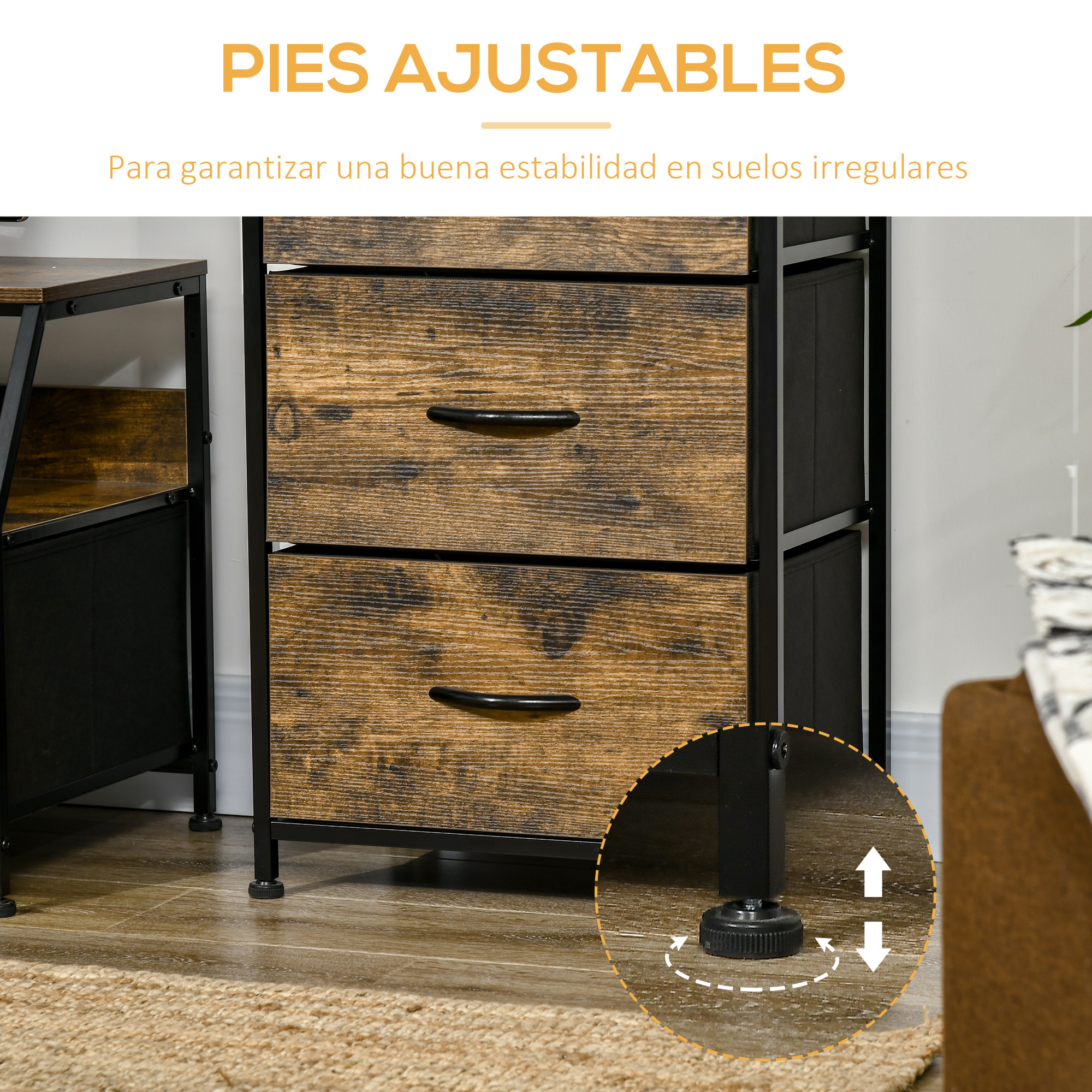 Armario de Salón con 3 Cajones de Tela Plegable y Estante Abierto 44x29x92 cm