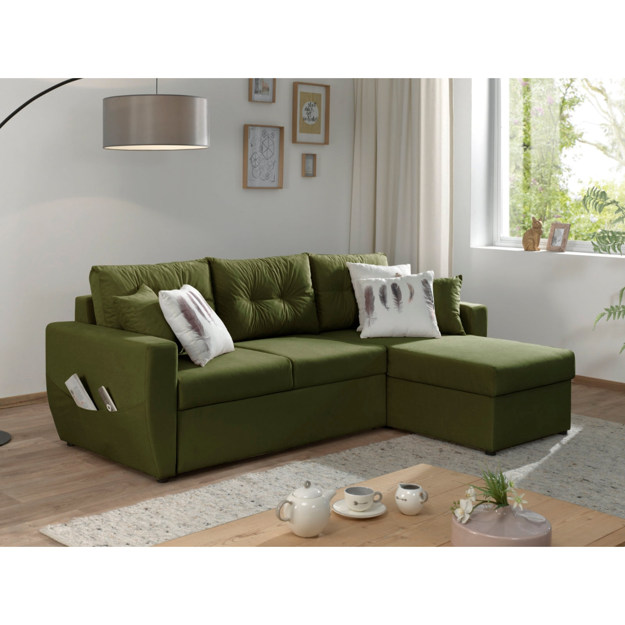 Astoria - canapé d'angle réversible - convertible avec coffre - style contemporain- 4 places - Vert Olive