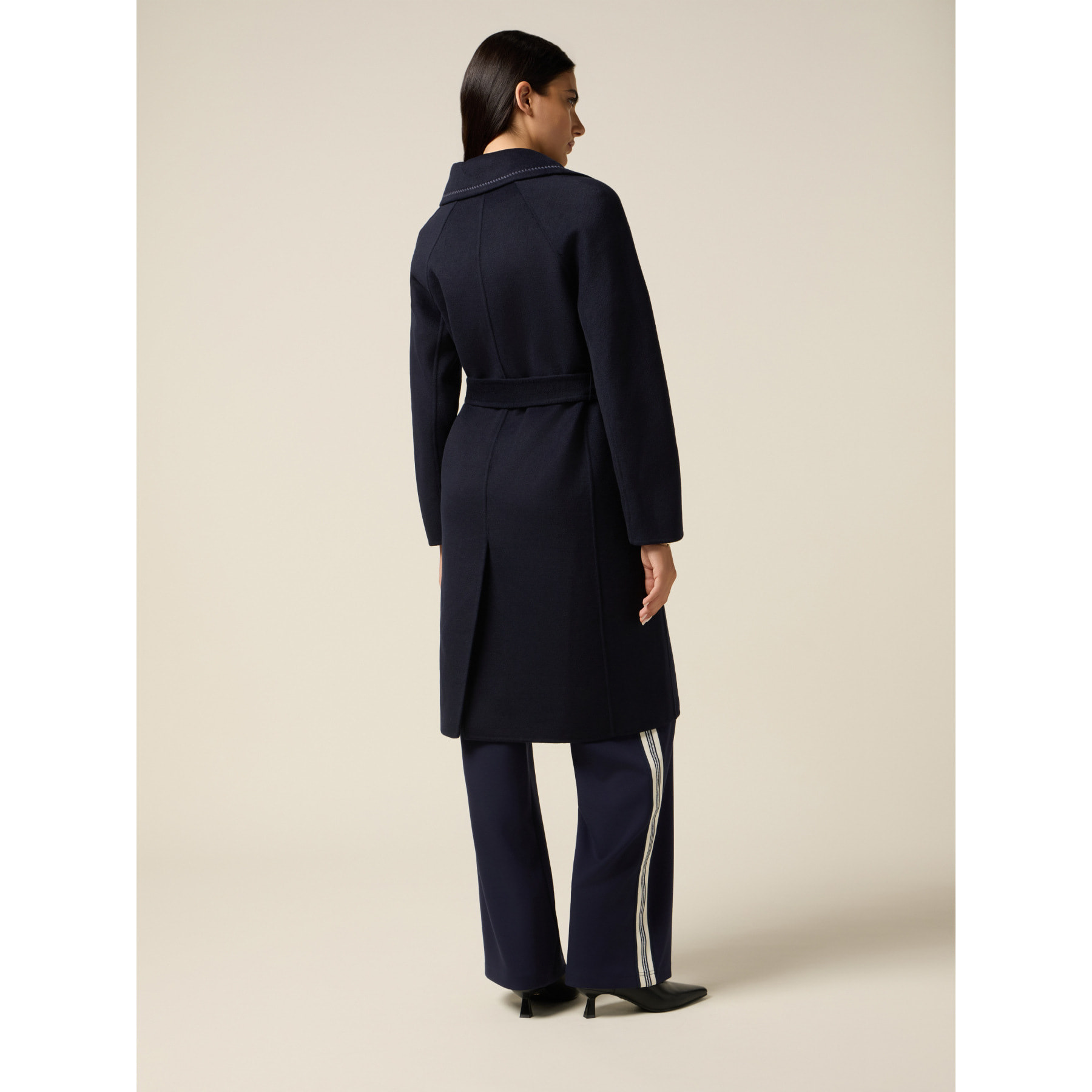 Oltre - Cappotto lungo misto lana con cintura - Blu