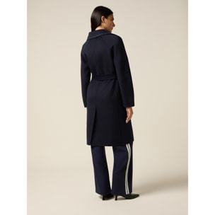 Oltre - Cappotto lungo misto lana con cintura - Blu