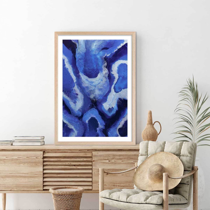 Poster bleu malte Affiche + cadre en bois - Chêne