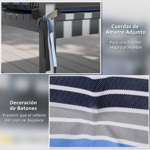 Juego de 2 Cojines para Banco de Jardín de 2 Plazas 120x50x5 cm Cojines Rectangulares para Interior y Exterior Impermeable con Relleno Grueso y Cintas de Sujeción Rayas Multicolor