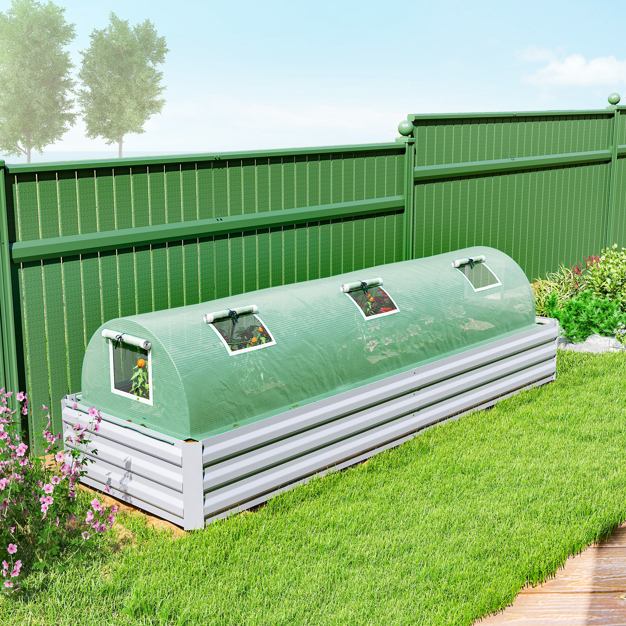 Invernadero de Exterior, 300x80x45 cm, Invernadero de Jardín con 5 Ventanas Enrollables de Malla, Marco de Acero y Cubierta de PE 140g/Ã£Å½Â¡ Anti-UV para Cultivos, Plantas, Flores, Verde