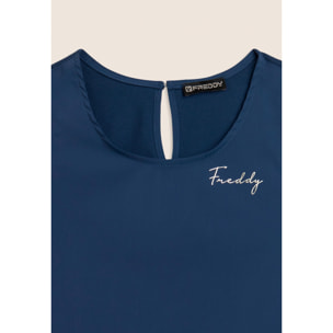 Canotta Svasata con Ricamo Floreale