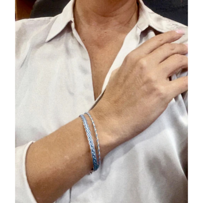 Conjunto de pulseras trenzadas plata 925 azul