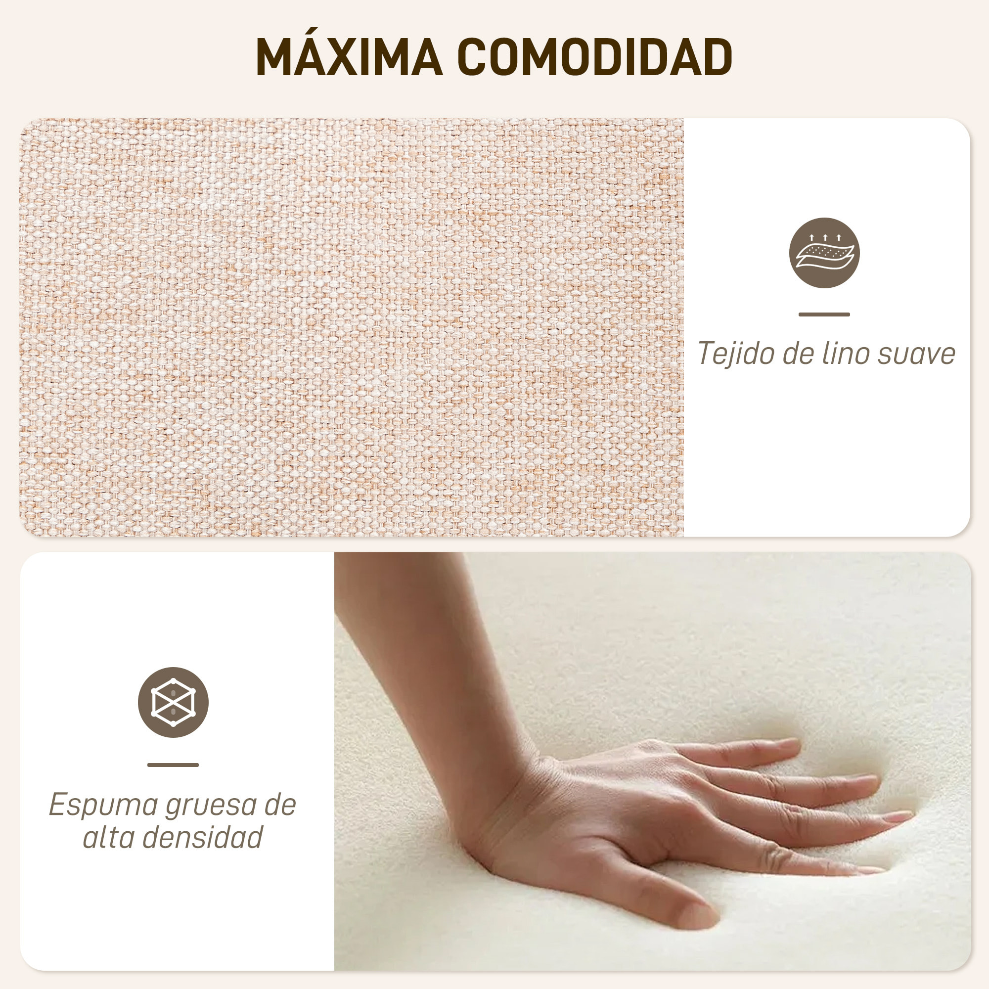 Sillón con Reposapiés Sillón Lectura con Respaldo Alto Capitoné Patas de Madera y Tapizado en Lino Butaca para Salón Dormitorio Oficina Beige