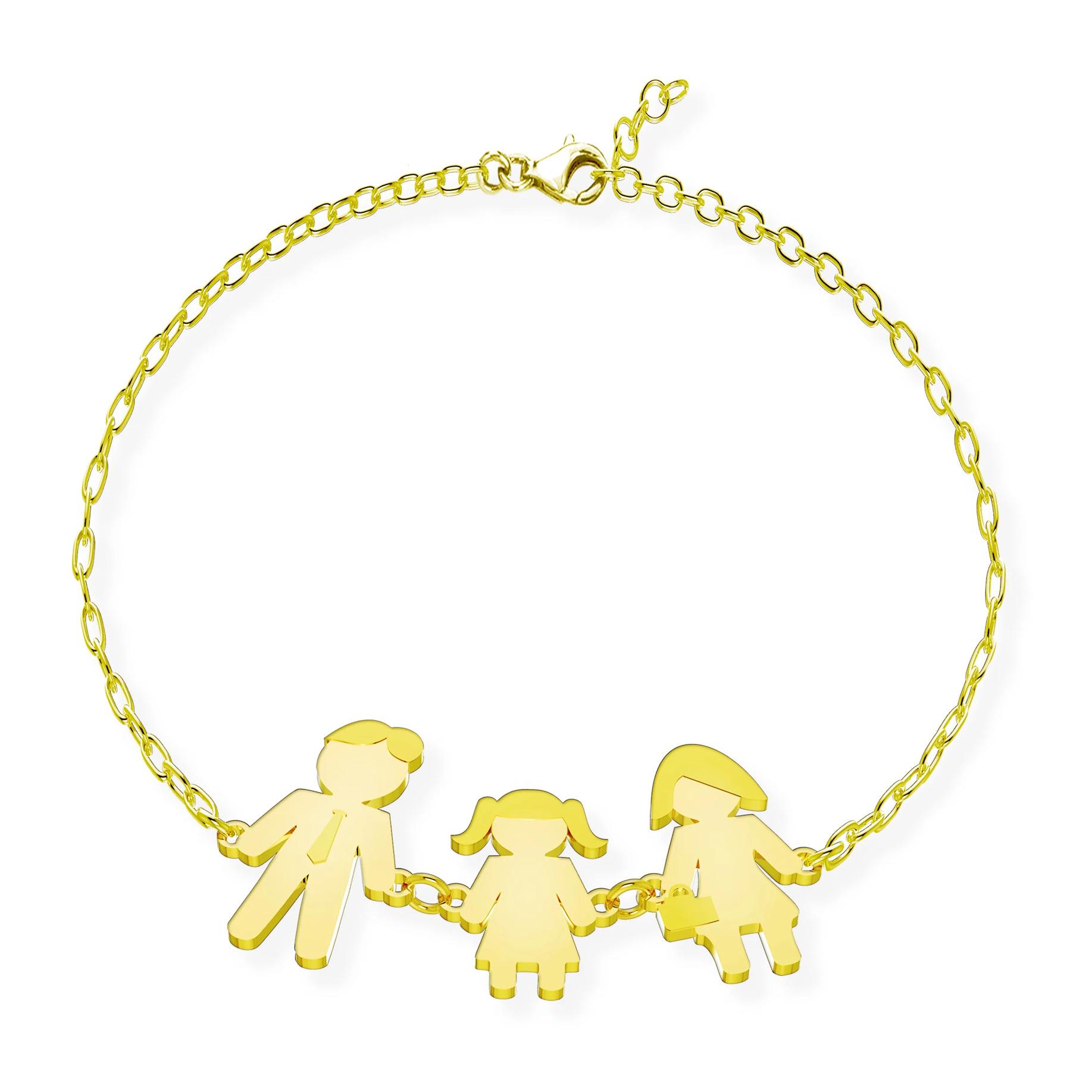 Bracciale Love Makes a Family Papà-Bimba-Mamma a Catena Argento Gold