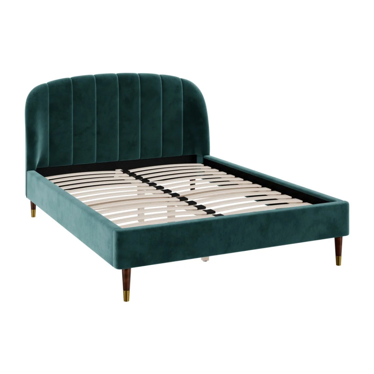 Lit double 140x190 cm en velours vert et pieds doré - Gala