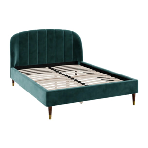 Lit double 140x190 cm en velours vert et pieds doré - Gala