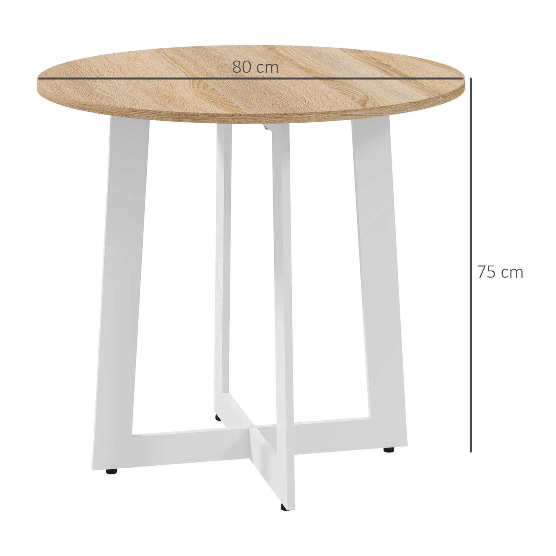 HOMCOM Mesa de Comedor Redonda para 4 Personas Mesa de Cocina Moderna con Tablero de Madera y Base de Acero Cruzada para Salón Ø80x75 cm Roble