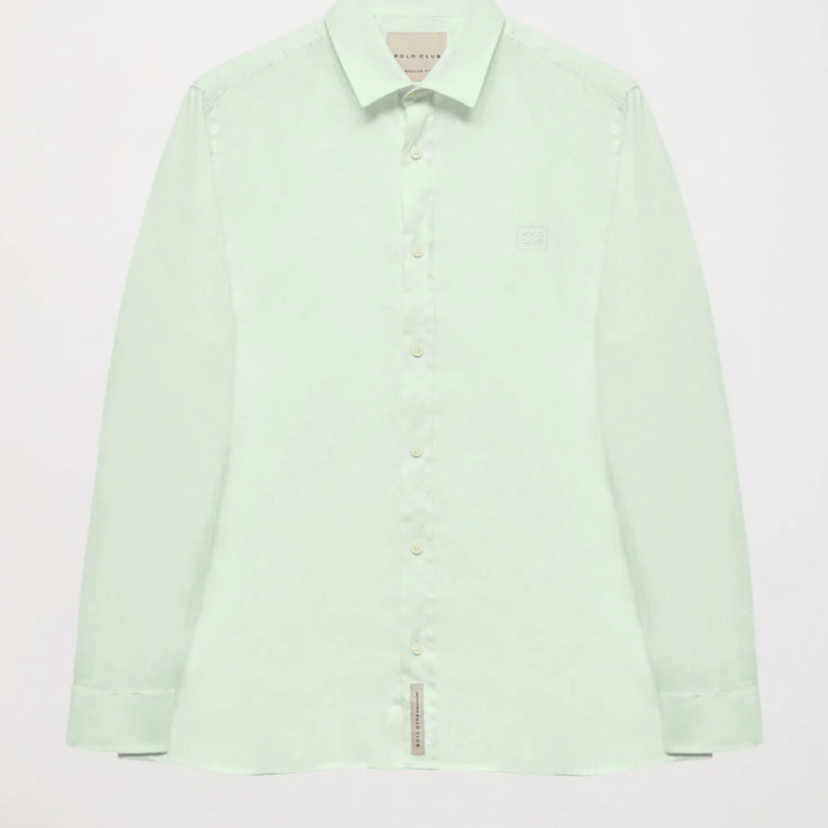 Camicia verde chiaro in lino con collo francese e logo ricamato