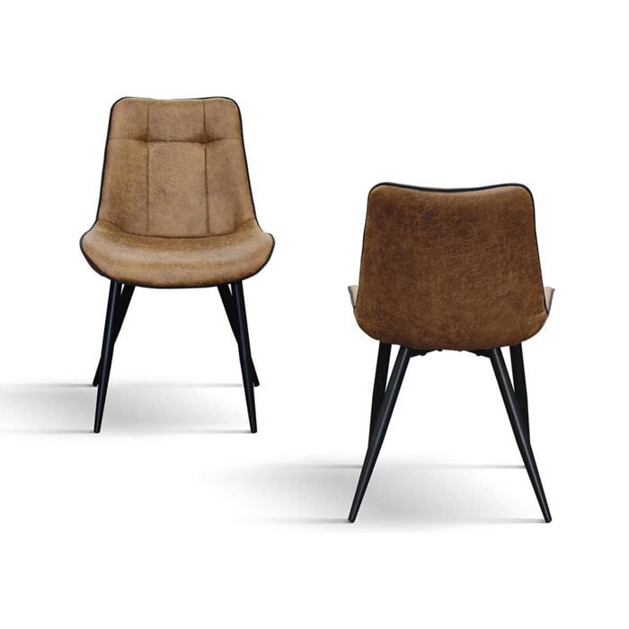 Set di 4 sedie BRUXELLES in ecopelle cammello e gambe in metallo nero