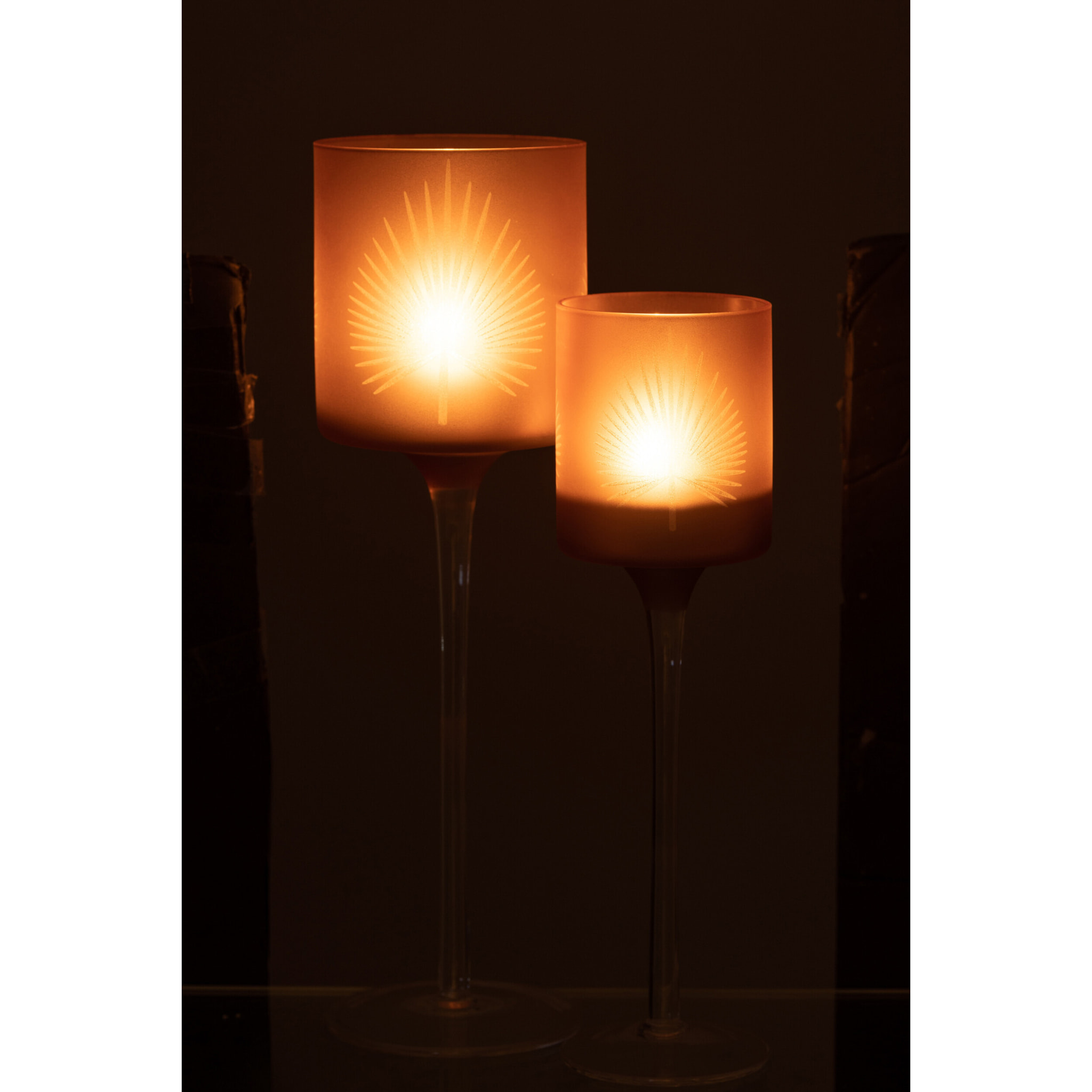 J-Line photophore + Pied Feuille de palmier - verre - beige - large