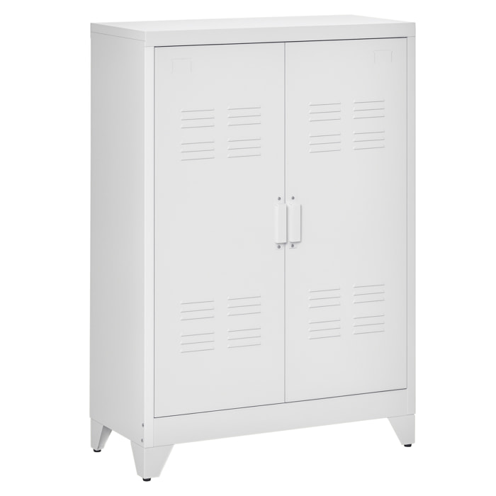 Armario de Almacenamiento Aparador de Metal con Doble Puerta Cierre Magnético y 2 Estantes Ajustables para Oficina Salón Dormitorio 75x33x110 cm Blanco