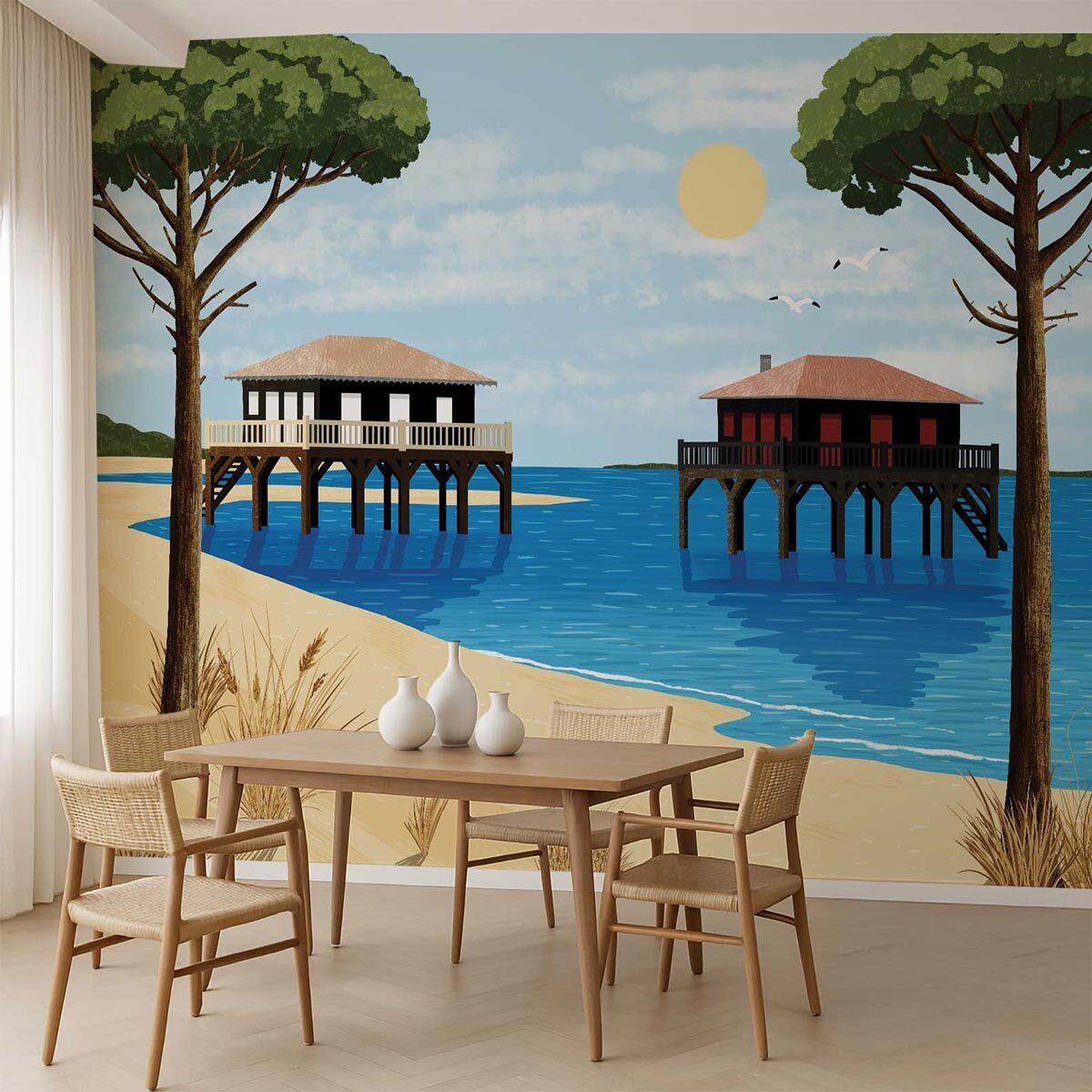 Papier peint panoramique Les cabanes d' Arcachon  Intissé