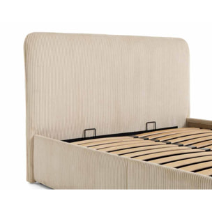 Goyave - lit coffre - 160x200 - en velours côtelé - sommier inclus - Beige