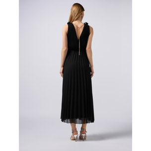 Oltre - Vestido largo plisado con volantes - Negro