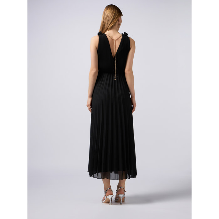 Oltre - Vestido largo plisado con volantes - Negro
