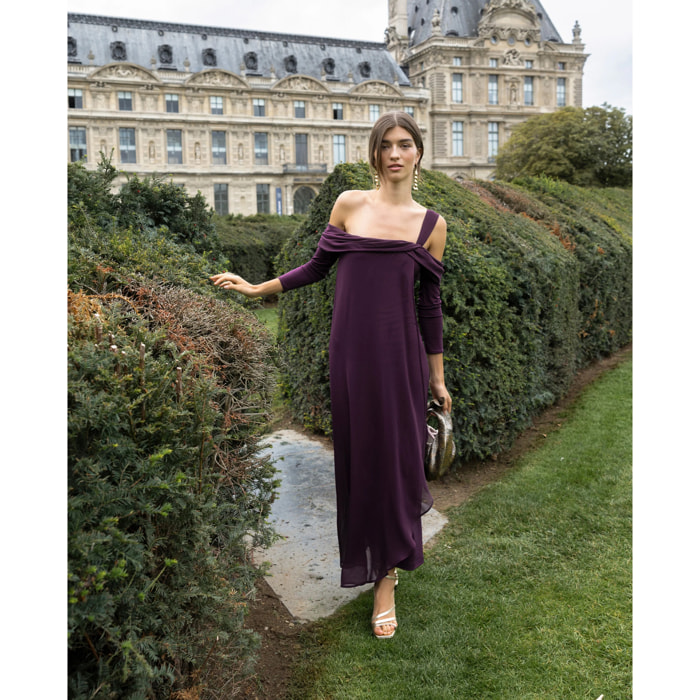 Vestido midi de palabra de honor con mangas